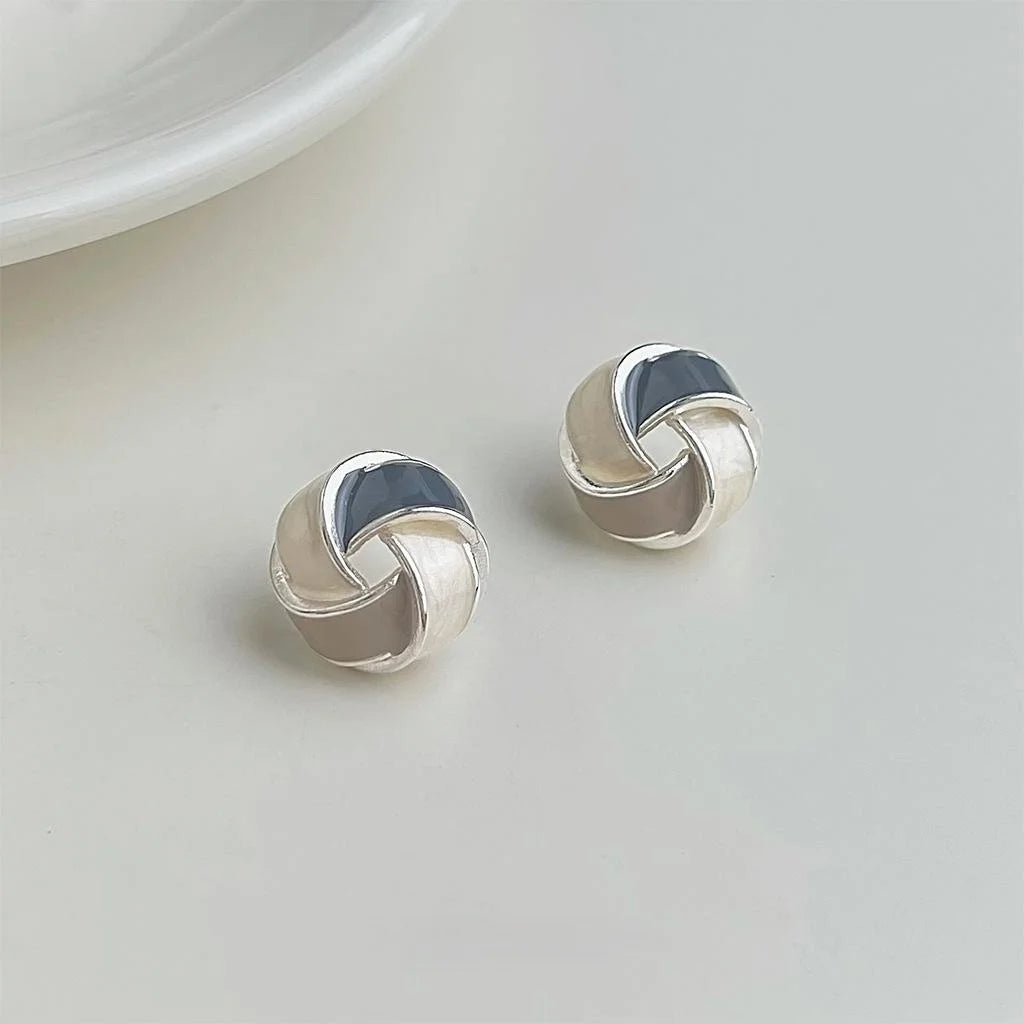 Minimalist Copper Enamel Drip Glaze Colorblock Geometric Circle Hollow Wrap Stud Earrings