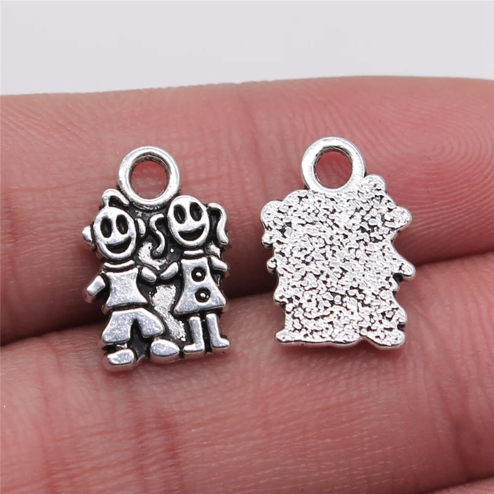 11x16mm 1.1g Antique Silver Tone Zinc Alloy Boy Girl Charm Pendant for Necklace Bracelet Family DIY