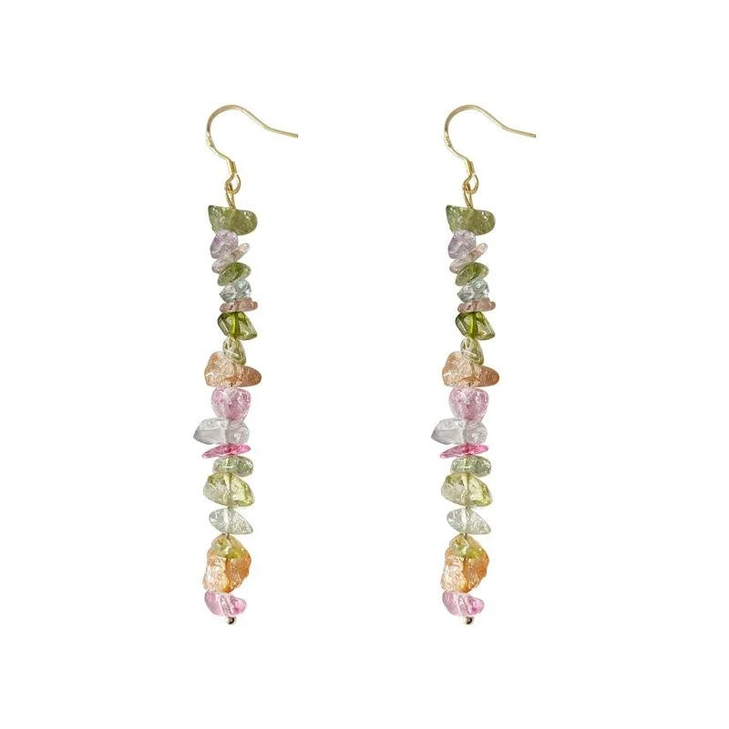 Handmade Sweet Dopamine Glass Chip Geometric Long Drop Earrings With Silver Plated Pins