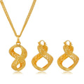 Luxury 24K Gold Plated Alloy Infinity Pendant Necklace And Earrings Jewelry Set For Bridal Wedding Party
