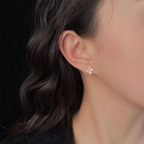 Mini 14K Plated Zircon Flower Petal Stud Earrings For Women Simple Commuter Jewelry
