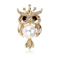 Cute Pearl Owl Brooch With Rhinestone Eyes, Gold Alloy Animal Lapel Pin Corsage Suit Accessory Gift