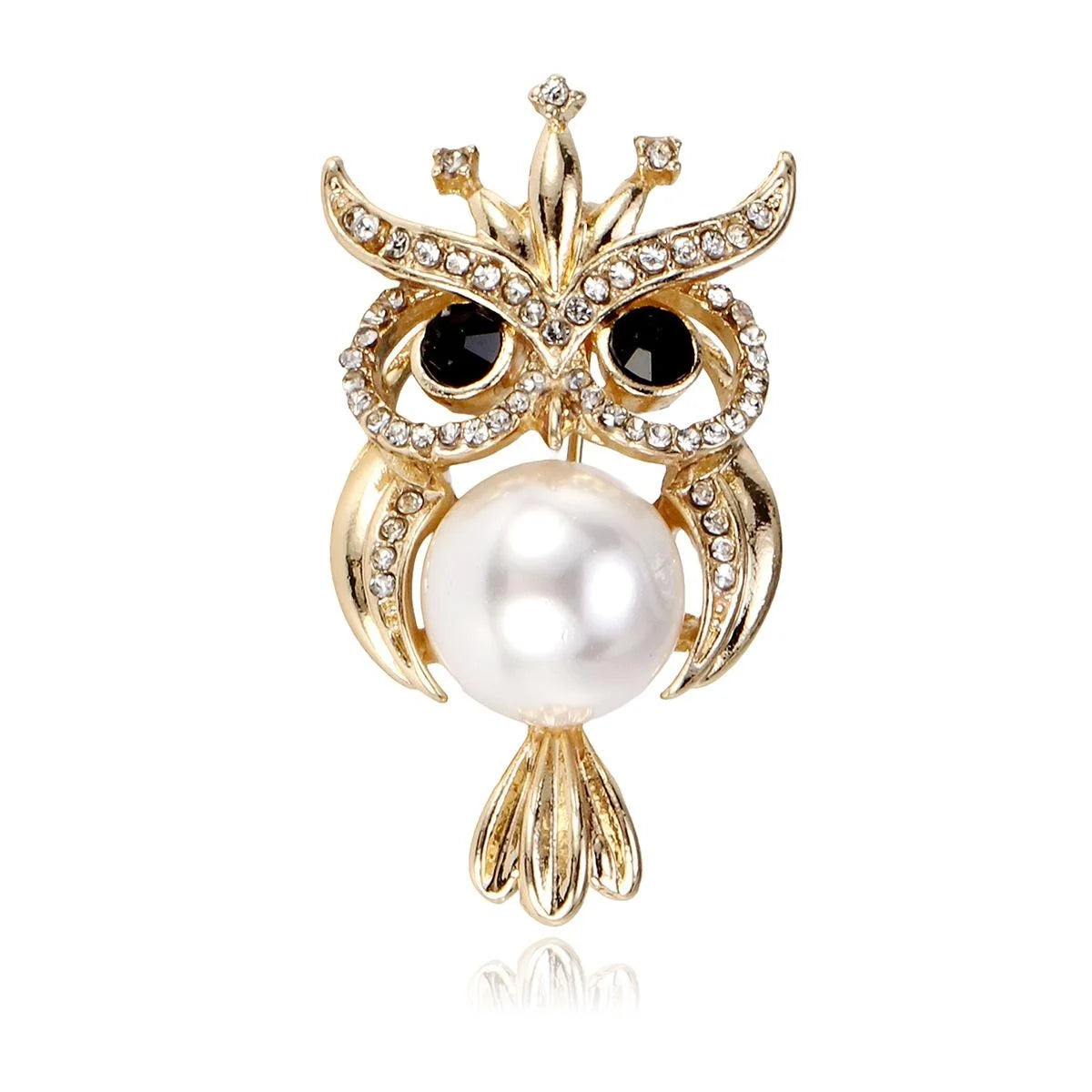 Cute Pearl Owl Brooch With Rhinestone Eyes, Gold Alloy Animal Lapel Pin Corsage Suit Accessory Gift