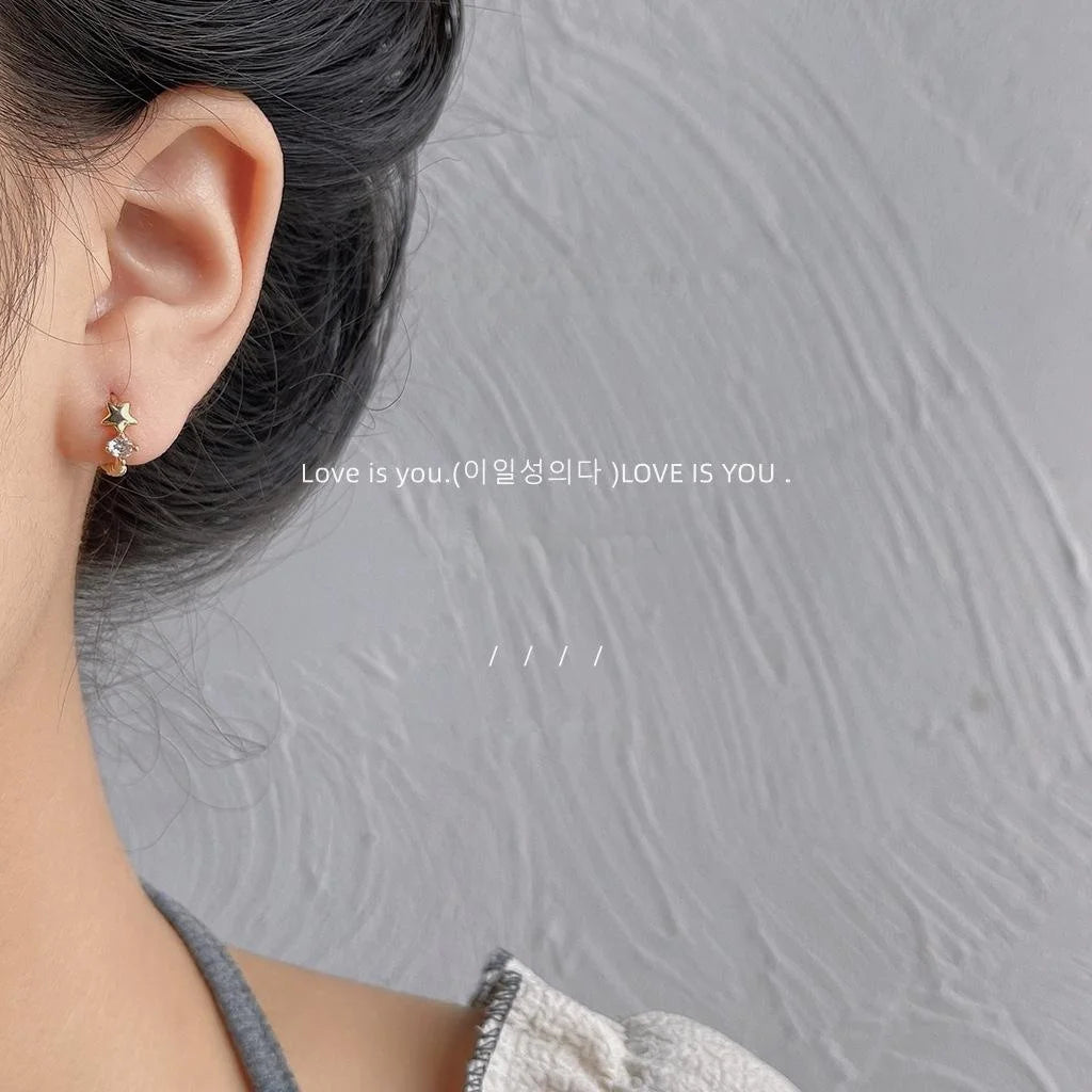 Mini Zircon Star Round Copper Drop Earrings Minimalist Style Daily Commuter Jewelry