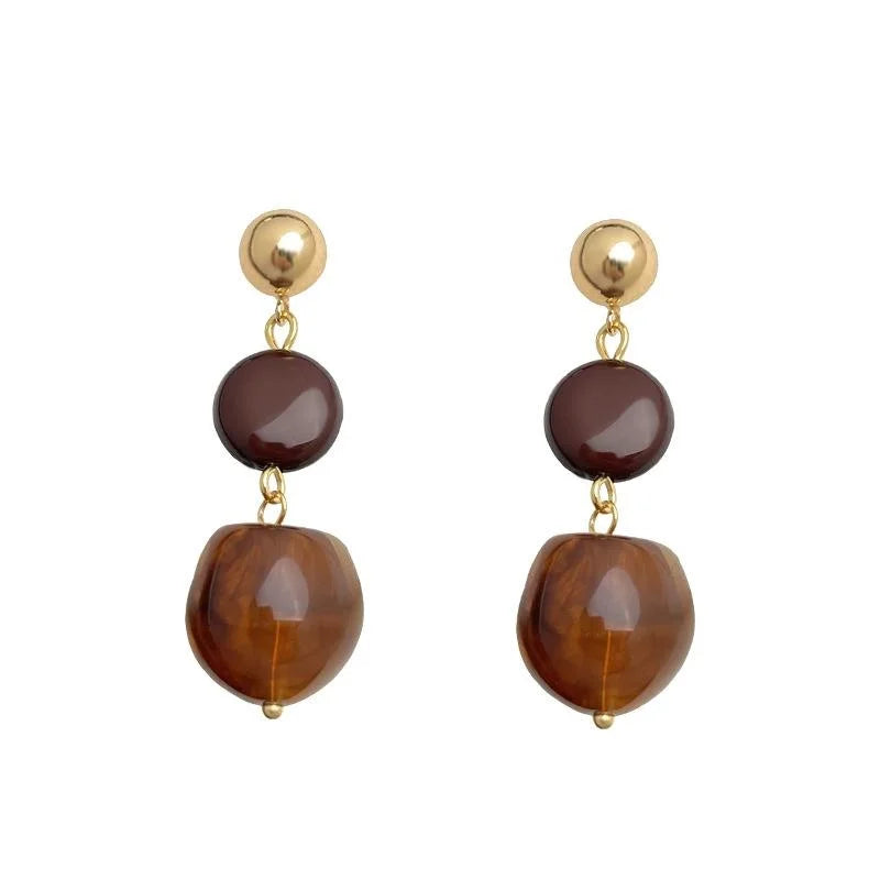 Vintage Maillard Copper Resin Irregular Geometric Tassel Drop Earrings With 14K Plated