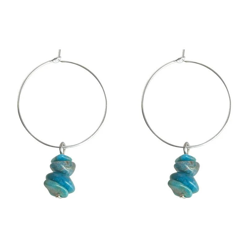 Natural Crystal Stone U-Shaped Hoop Earrings Irregular Chip Bead European American Jewelry