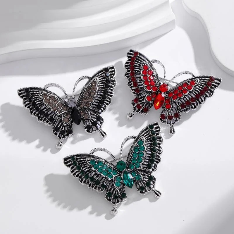 Luxury Green Rhinestone Butterfly Brooch, Elegant Crystal Animal Lapel Pin Corsage For Women's Suits