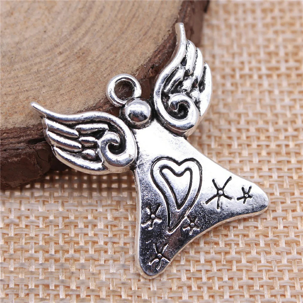 28x25mm 3.7g Multi Color Zinc Alloy Heart Angel Charm Pendant for DIY Necklace Bracelet Making