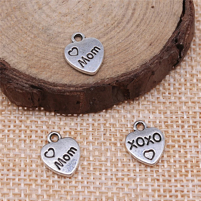 12x10mm 0.6g Antique Silver Zinc Alloy Hug MOM Heart Charm Pendant for DIY Necklace Bracelet Making