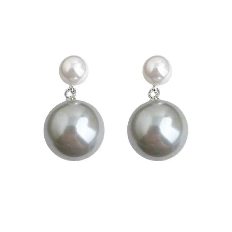 High Gloss Gray Glass Pearl Geometric Round Drop Earrings Copper Old Money Style