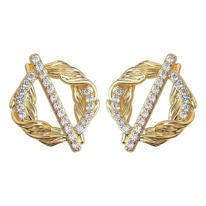 Original Wheat Ear Round Geometric Micro Pave Zircon Copper Stud Earrings