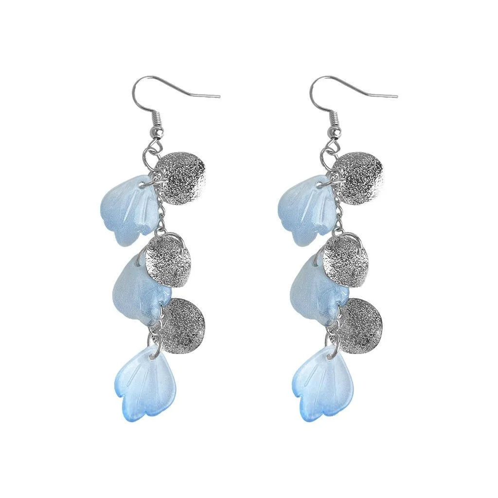 Gradient Petal Faux Shell Glass Crystal Tassel Drop Earrings, Copper Fresh Style Jewelry