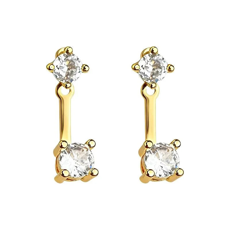 Two Way Wear Geometric Round Zircon Copper Stud Earrings Light Luxury Style