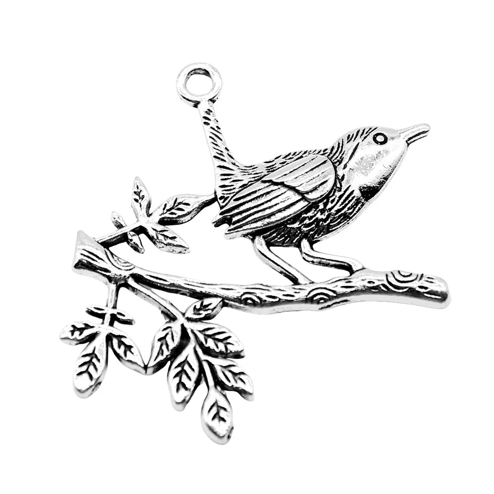 35x38mm 3.1g Antique Silver Zinc Alloy Tree Branch Bird Charm Pendant for Necklace Making