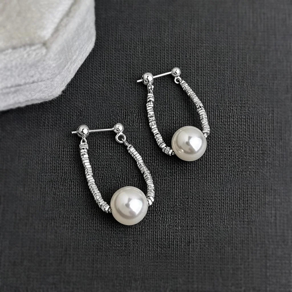 Light Luxury Geometric Glass Pearl Drop Earrings Handmade Commuter Jewelry for Women