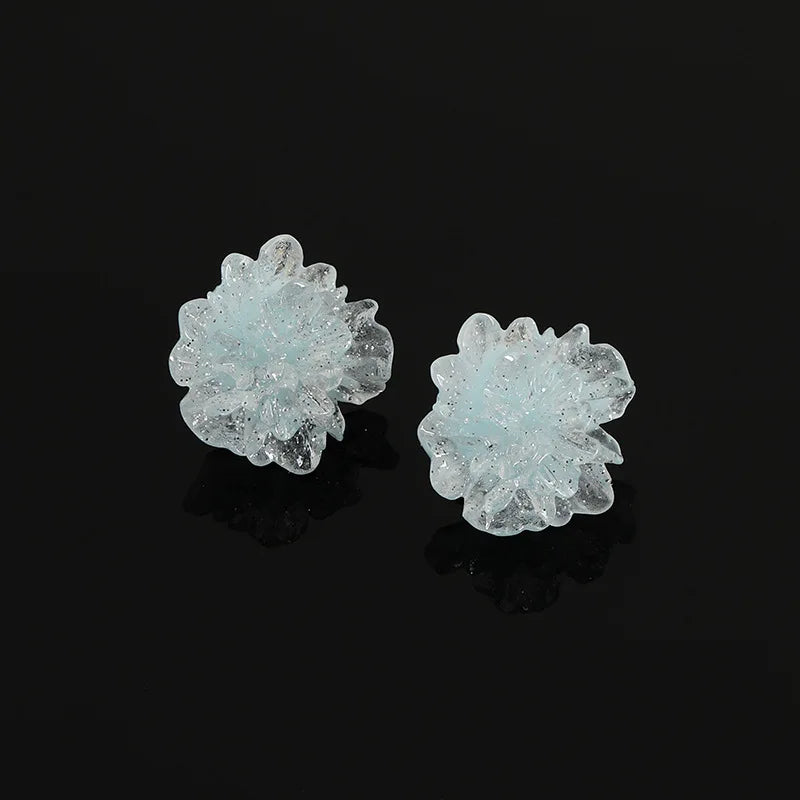Elegant Translucent Blue Crystal Flower Stud & Clip On No Piercing Fresh Fairy Floral Earrings