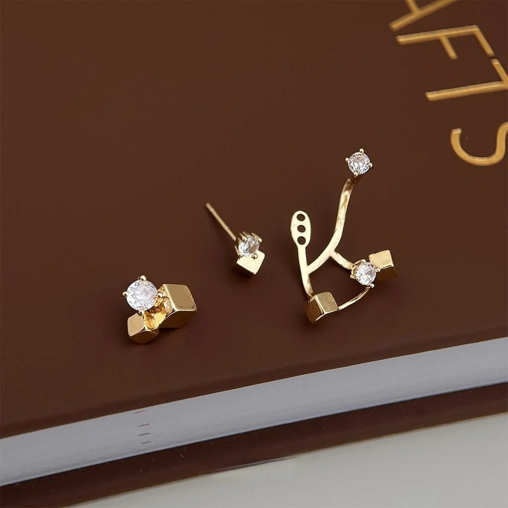 Original Design Micro Pave Zircon Silver Plated Copper Geometric Leaf Drop Earrings
