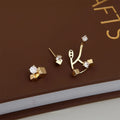 Original Design Micro Pave Zircon Silver Plated Copper Geometric Leaf Drop Earrings