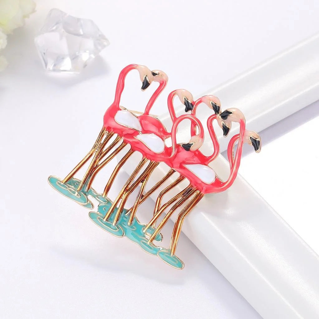 Elegant Pink Flamingo Enamel Alloy Brooch For Women 3D Bird Lapel Pin Corsage Suit Accessory Gift