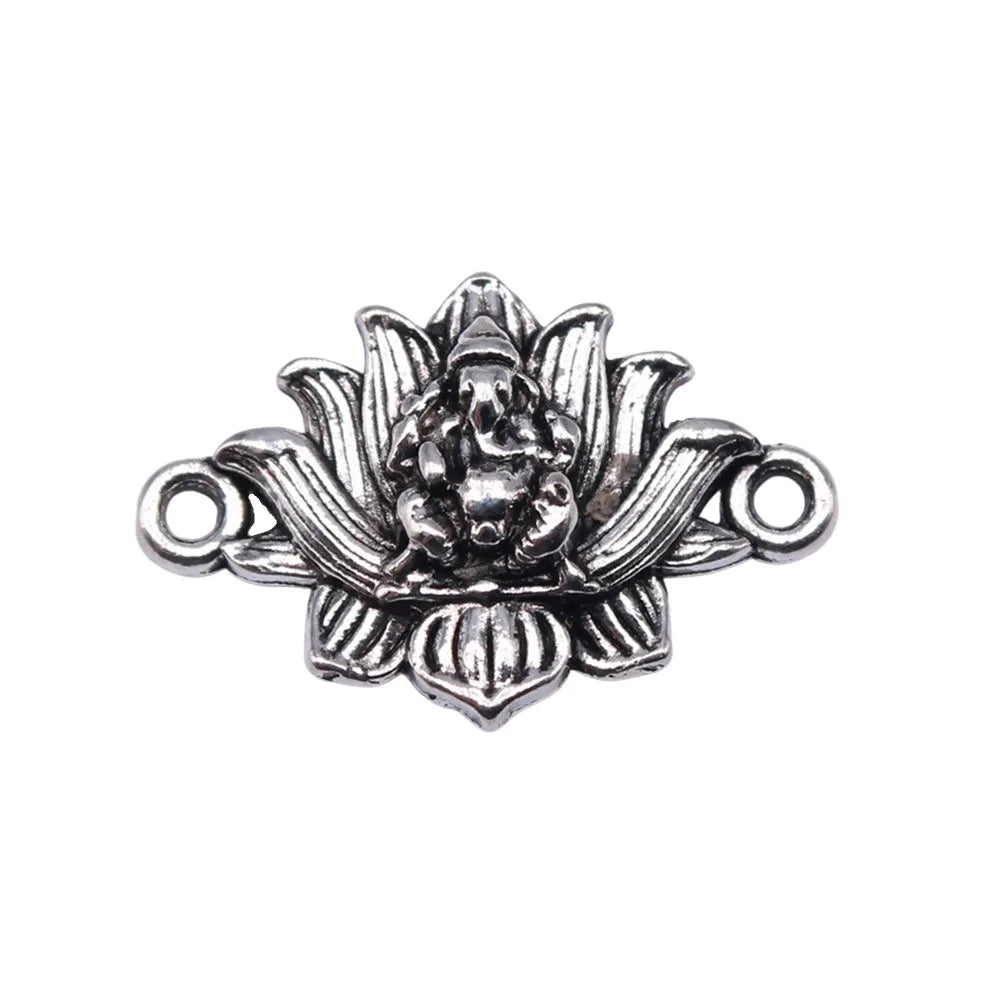 26x17mm 2.1g Antique Silver Zinc Alloy Elephant Lotus Connector Charm for DIY Bracelet Jewelry Making