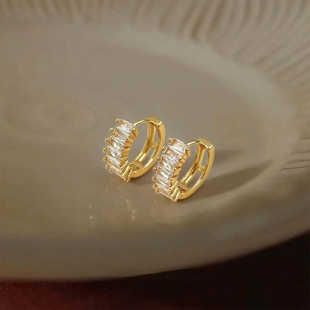 14K Gold Plated Copper Zircon Stud Earrings Korean Minimalist Round Geometric Jewelry
