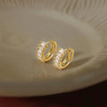 14K Gold Plated Copper Zircon Stud Earrings Korean Minimalist Round Geometric Jewelry