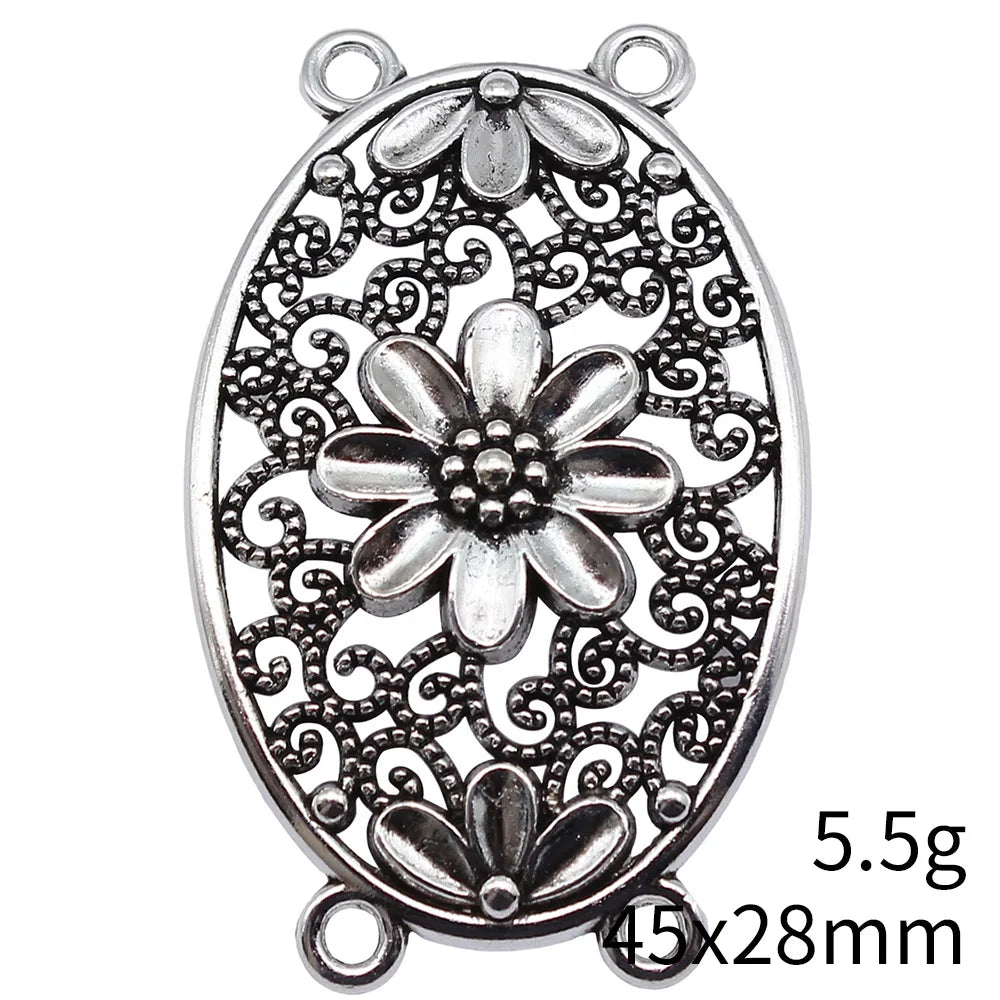 45x28mm 5.5g Antique Silver Zinc Alloy Four Hole Flower Body Chain Connector Charm for Waist Chain