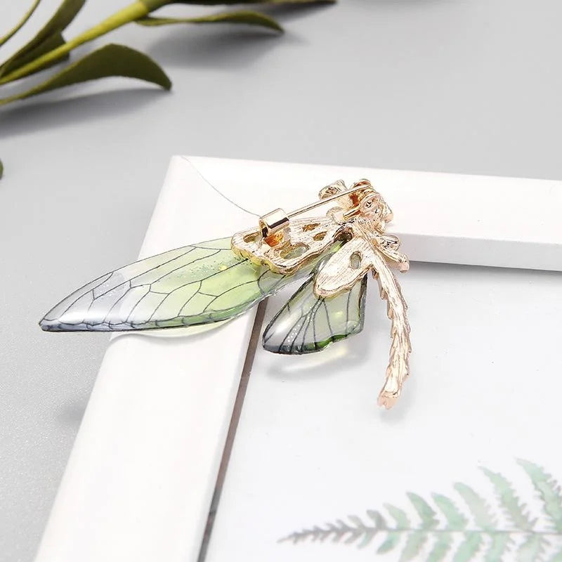 Elegant Colorful Dragonfly Rhinestone Brooch With Translucent Wings, Luxury Lapel Pin Suit Accessory Gift