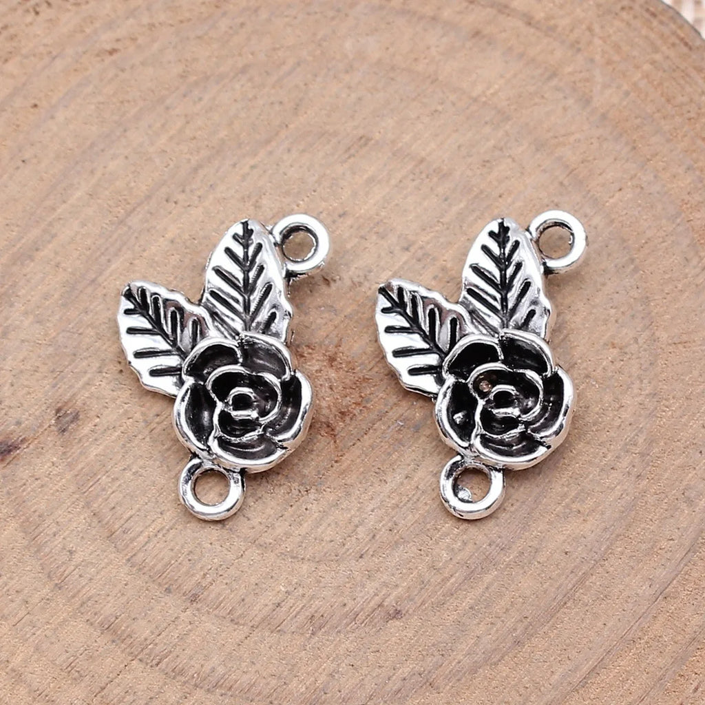 20x13mm 1.5g Multi Color Zinc Alloy Flower Leaf Connector Charm for DIY Bracelet Necklace Making