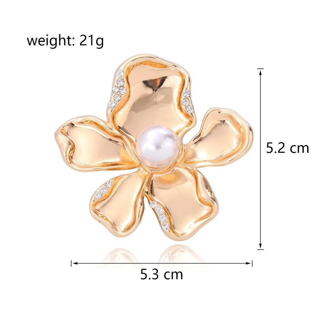Elegant Silver Alloy Flower Brooch With Rhinestone Accents And Pearl Center, Women's Lapel Pin Corsage Gift