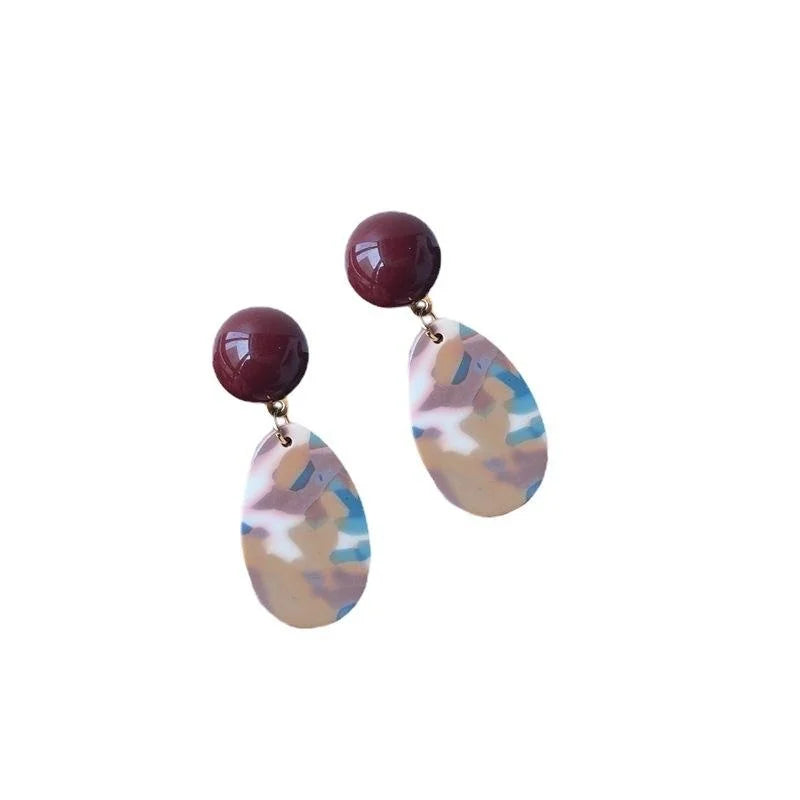 Oval Geometric Resin Stud Earrings With Silver Plated Pins Fashion OL Jewelry For Women