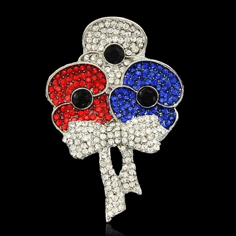 Elegant Red Enamel Poppy Brooch With Rhinestone Accents, Alloy Lapel Pin Corsage Suit Accessory Gift