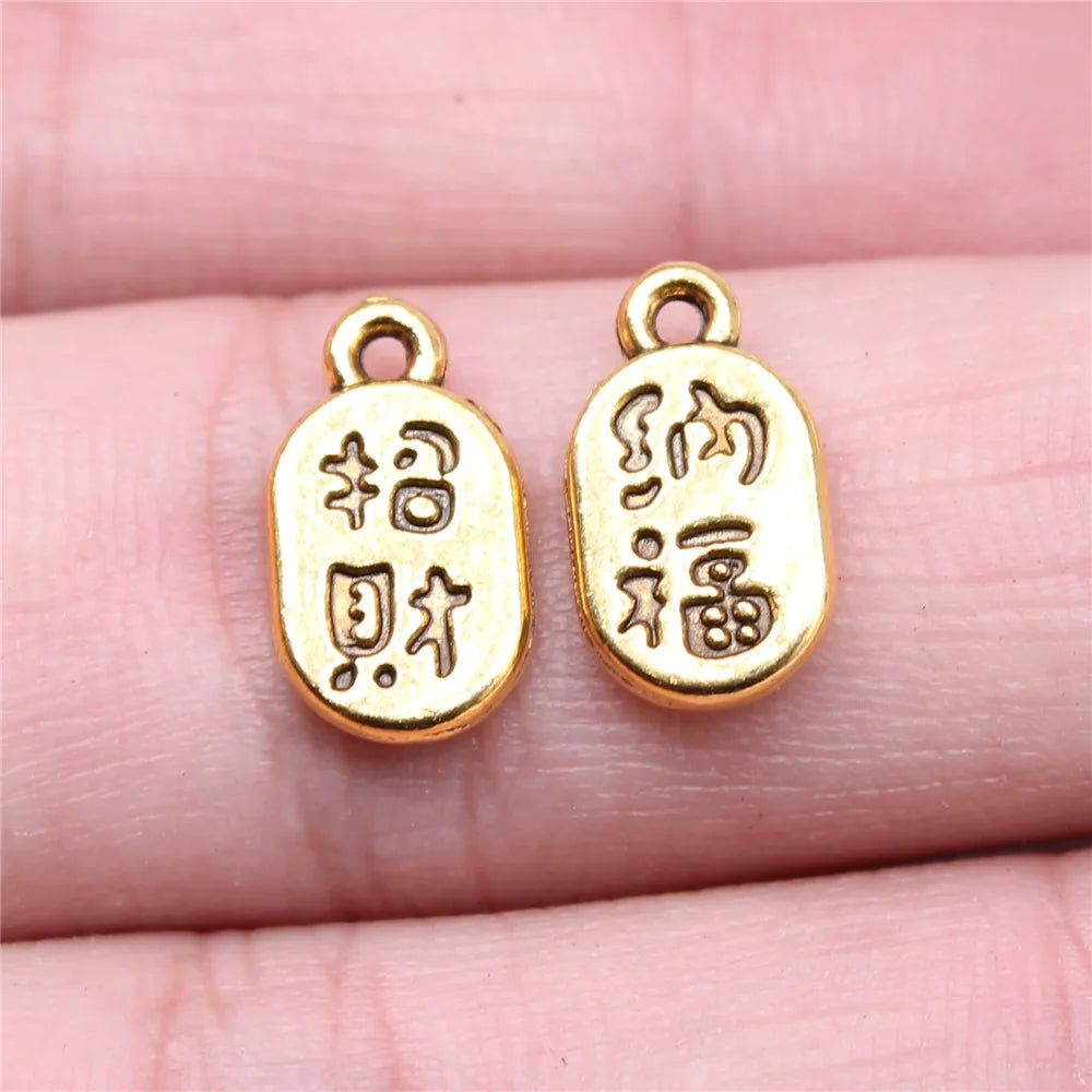 13x8mm 0.8g Multicolor Zinc Alloy Chinese Fortune Blessing Charm Pendant for DIY Necklace Bracelet