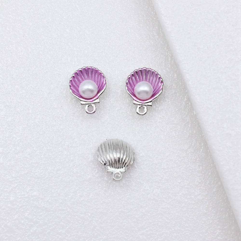 15x12mm 1.1g Multicolor Zinc Alloy Shell Pearl Charm Pendant for DIY Earrings Necklace Bracelet Making