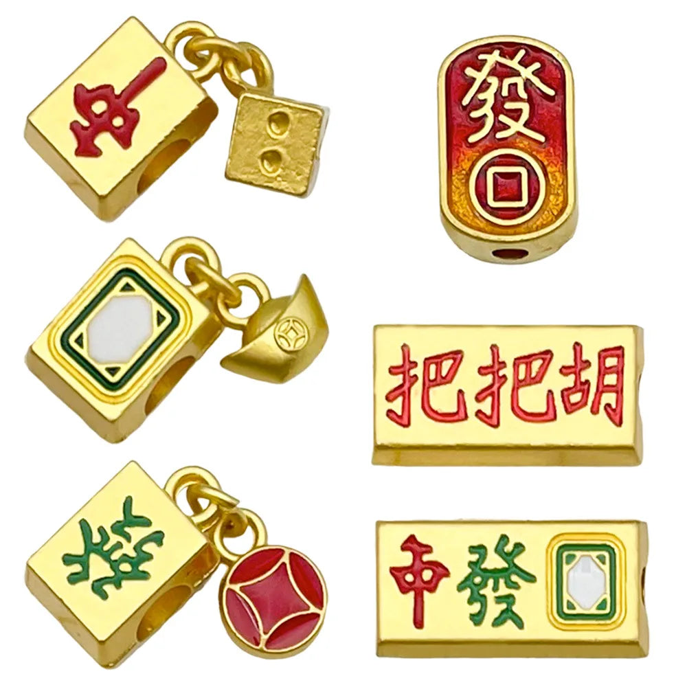 Zinc Alloy Antique Gold Mahjong Yuanbao Spacer Beads for DIY Bracelet Necklace