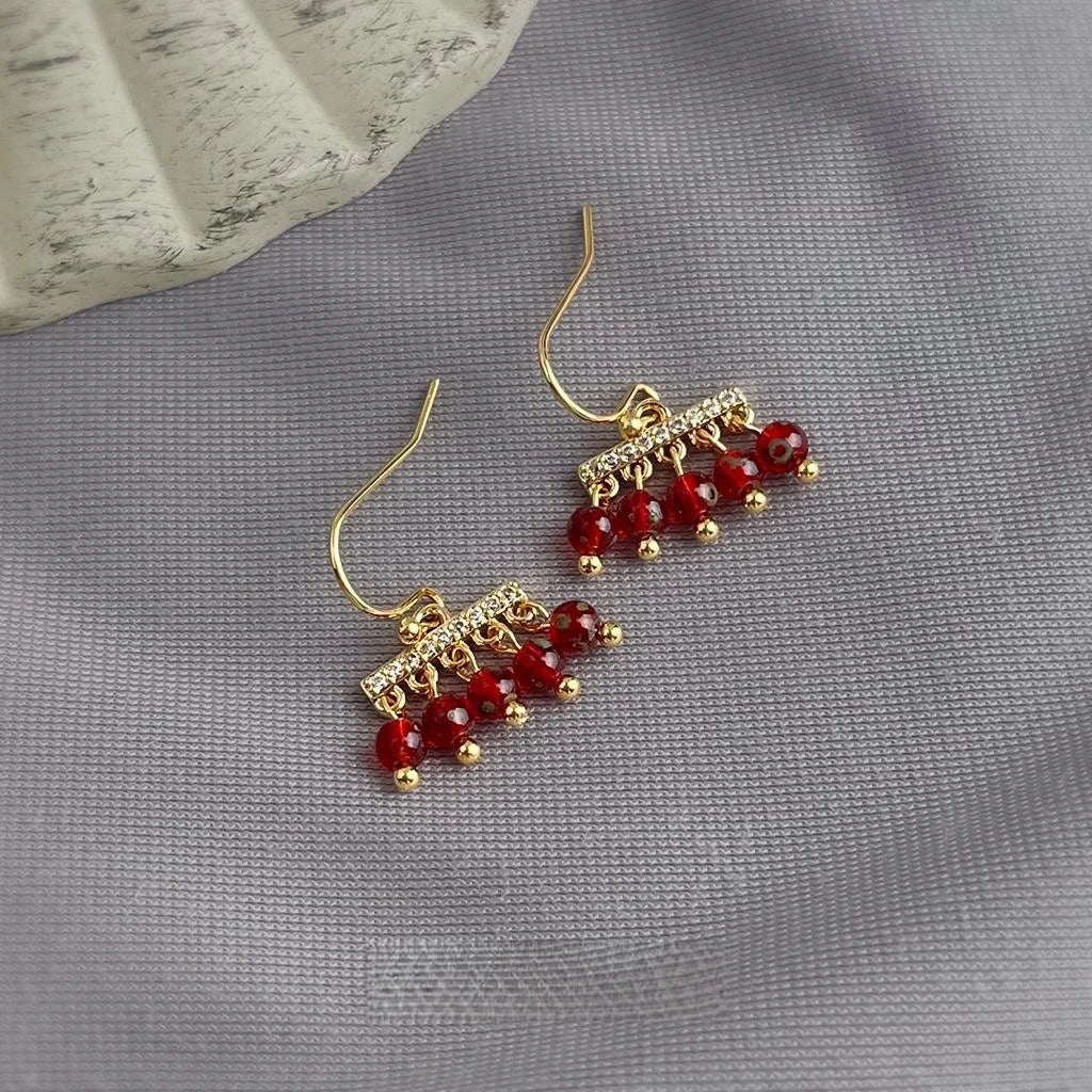 Vintage Ethnic Tassel Drop Earrings With Micro Pave Zircon And Liuli Glass Charms