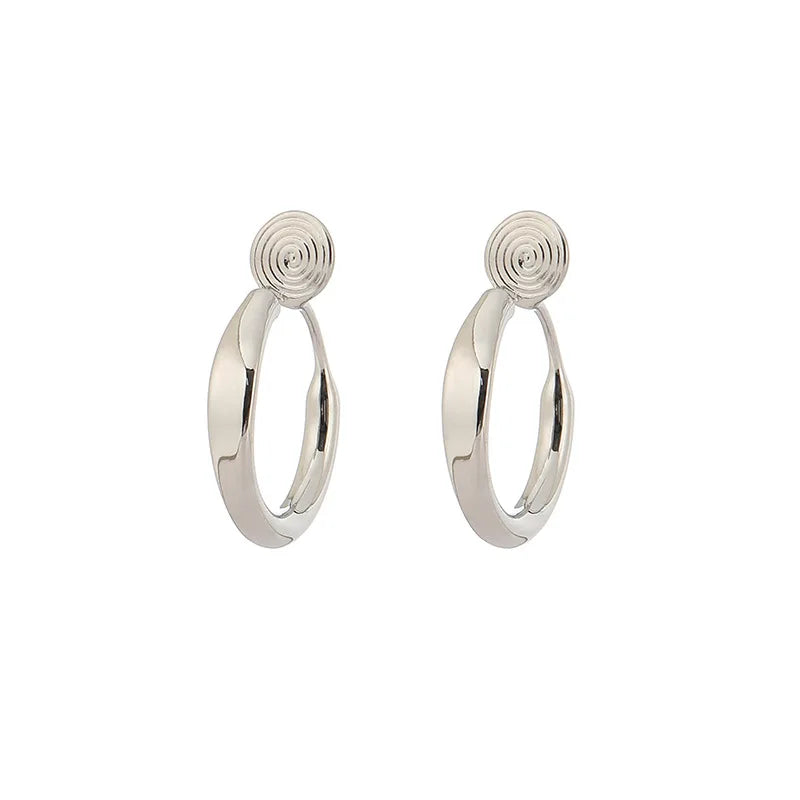Elegant Silver Alloy Spiral Circle Hoop Stud & Clip On No Piercing Minimalist Commuter Earrings