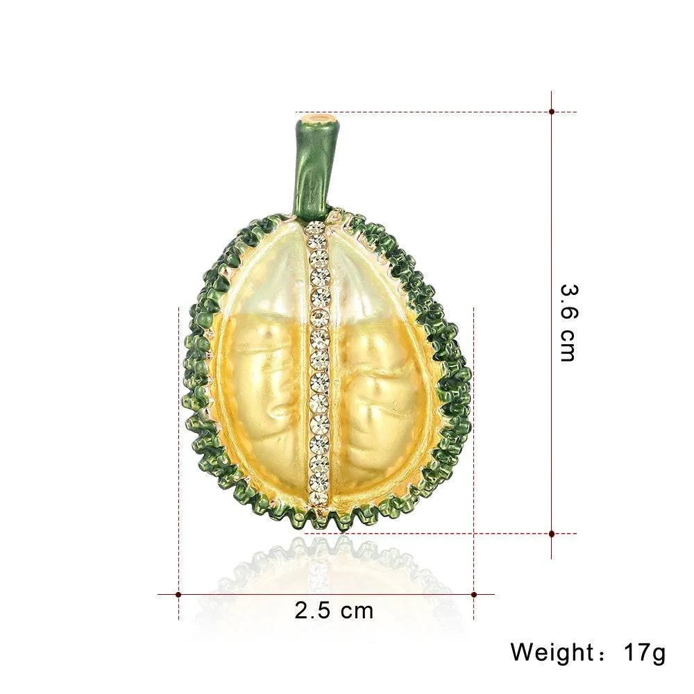 Luxury Enamel Durian Fruit Brooch With Rhinestone Accents, Cute Alloy Lapel Pin Corsage Gift For Women