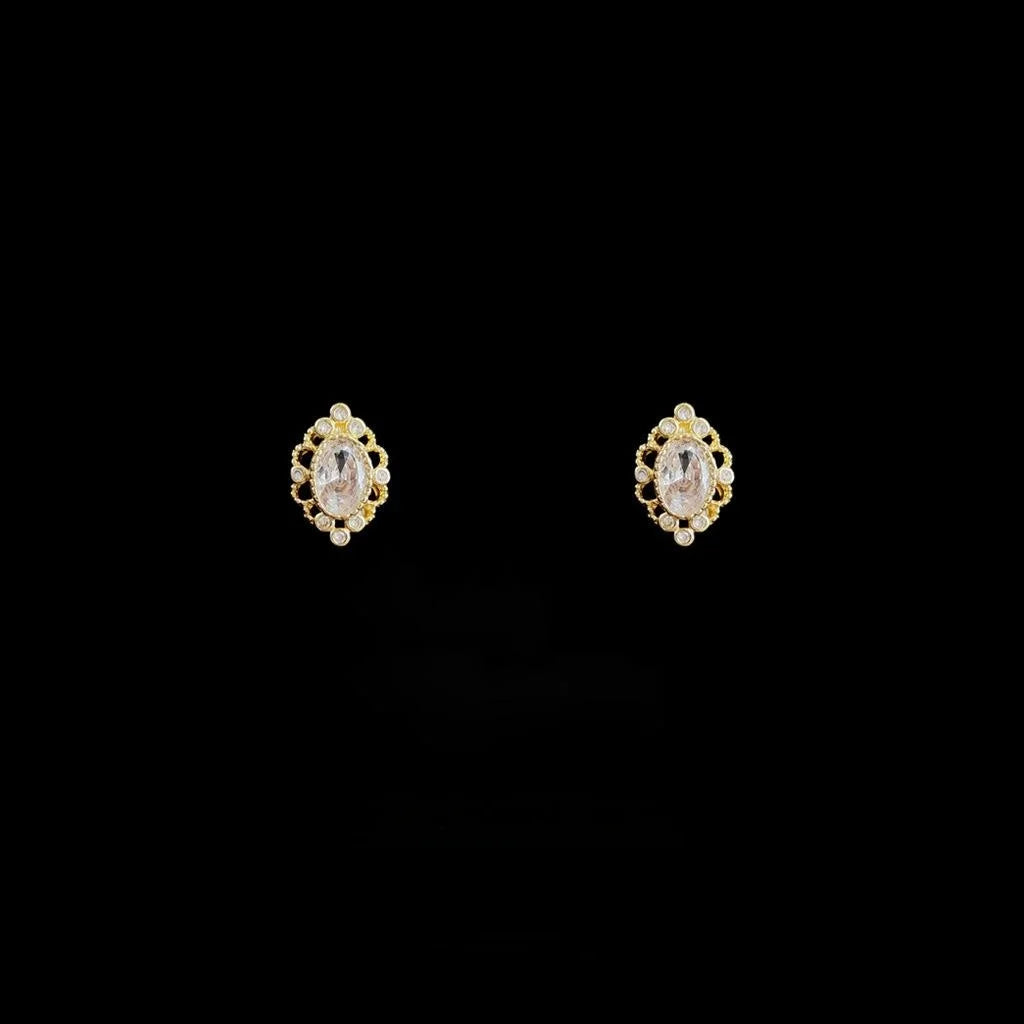 French Romantic 14K Plated Copper Micro Pave Zircon Irregular Geometric Mini Stud Earrings