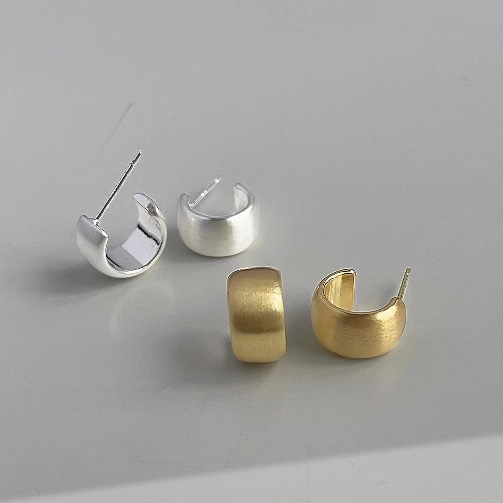 Trendy Brushed Matte 14K Plated Copper Geometric Round Stud Earrings