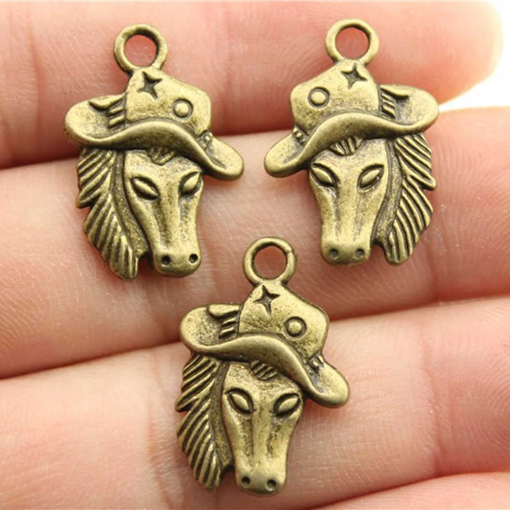 23x16mm 2.7g Zinc Alloy Cowboy Horse Head Double Sided Charm Pendant for DIY Necklace Bracelet Making