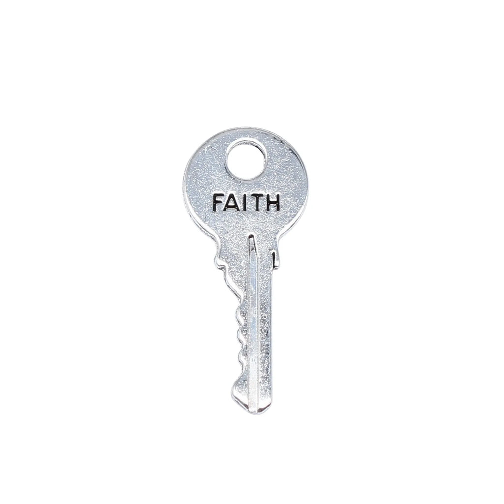 25x11mm 0.83g Antique Silver Zinc Alloy FAITH Key Charm Pendant for Bracelet Necklace Making