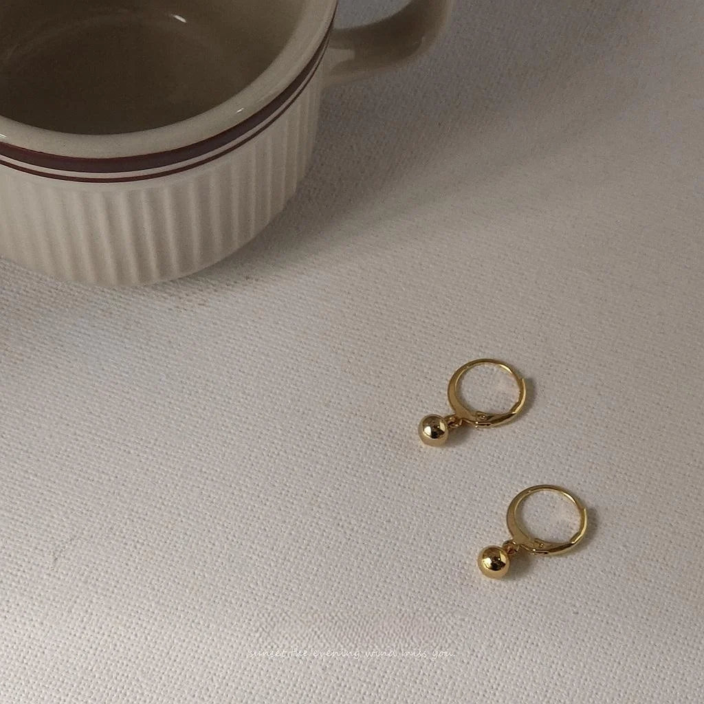 French Minimalist 14K Gold Plated Copper Round Ball Mini Drop Earrings For Women