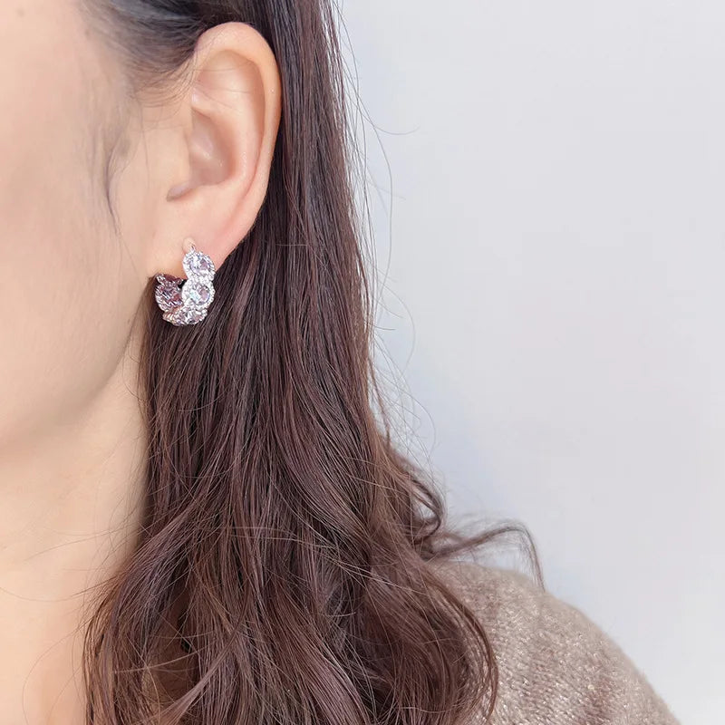 Elegant Purple Crystal Rhinestone Hoop Huggie Stud & Clip On No Piercing Alloy Circle Earrings