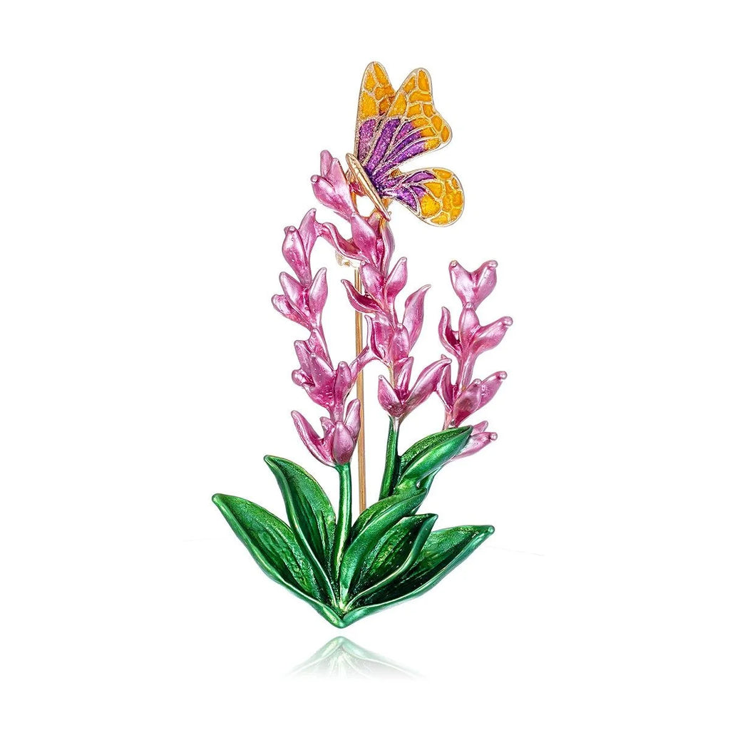 Elegant Enamel Alloy Lavender Bellflower Butterfly Brooch, Rhinestone Lapel Pin Corsage Suit Accessory Gift