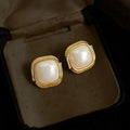 French Vintage Square Pearl Stud Earrings Eco-Friendly Copper Geometric Twist Light Luxury Jewelry