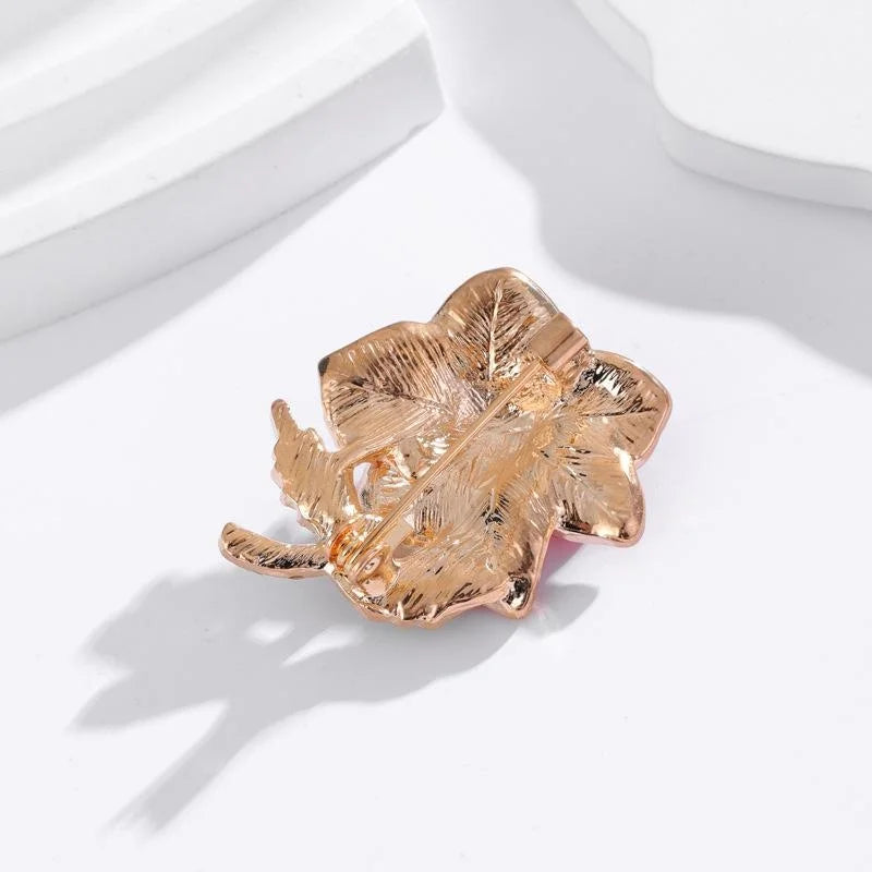 Elegant Pink Enamel Rose Flower Alloy Rhinestone Brooch, Luxury Floral Lapel Pin Corsage Gift
