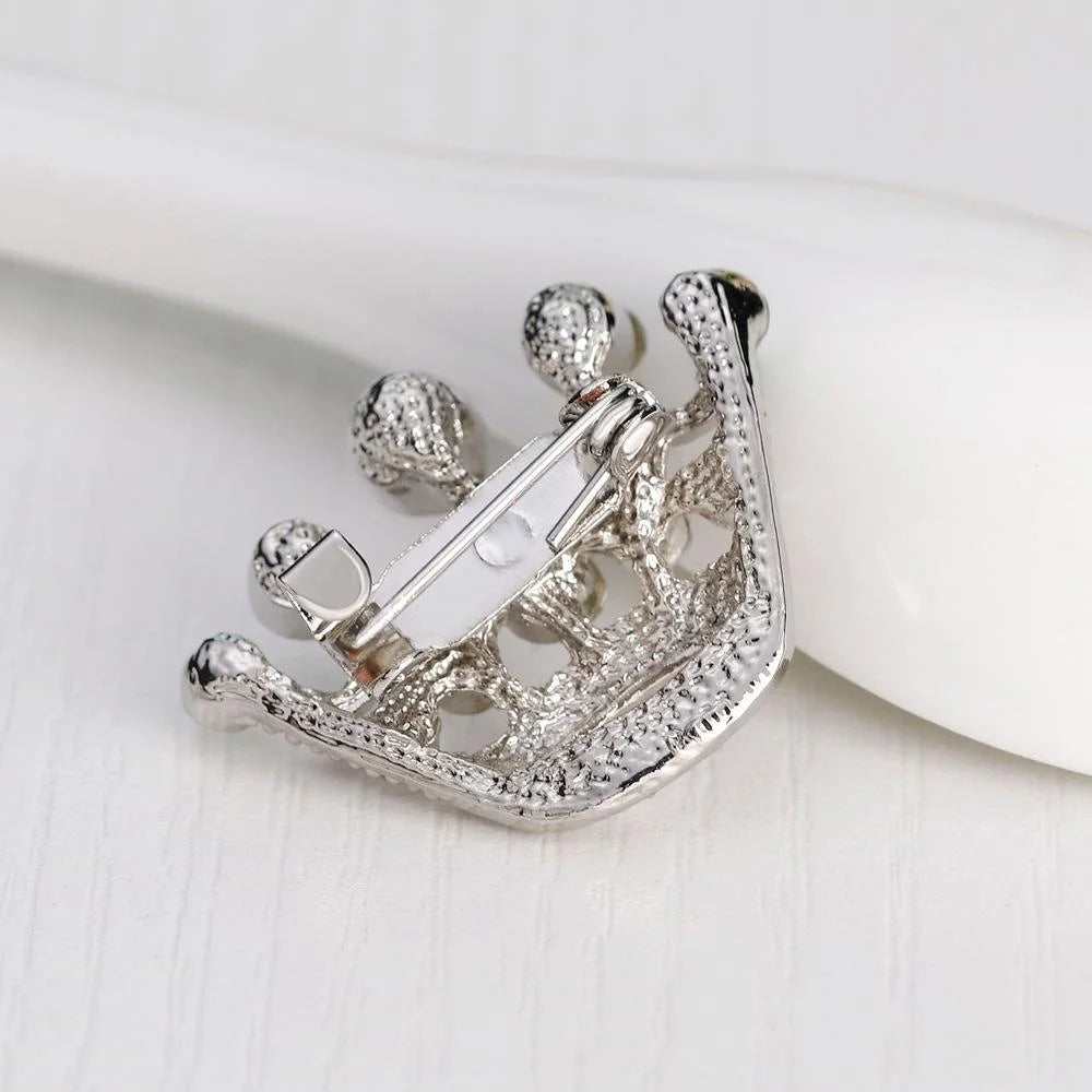 Elegant Silver Alloy Crown Rhinestone Brooch, Korean Fashion Small Lapel Pin Corsage Suit Accessory Gift