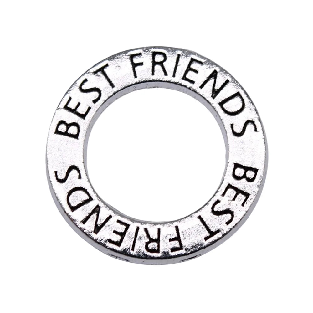 19x19mm 2.33g Antique Silver Zinc Alloy Best Friends Word Charm Pendant for Bracelet Necklace DIY