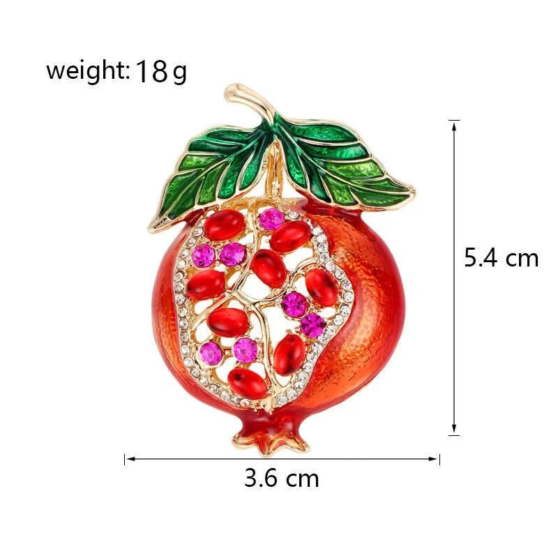 Elegant Enamel Pomegranate Fruit Brooch With Rhinestones, Women's Lapel Pin Corsage Suit Accessory Gift